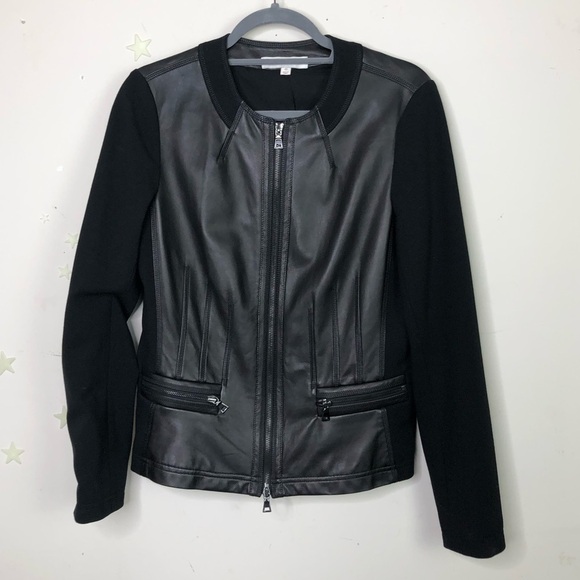𝅺Ellen Tracy leather and fabric black moto jacket - Picture 3 of 12